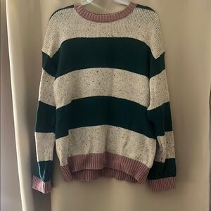 Urban Outfitters Striped Green/Cream Oversized Women's Sweater - Medium